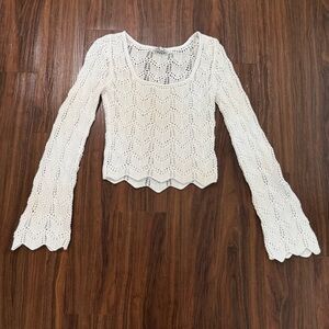 Hollister Women's M Open Knit Cropped Crochet Sweater Flare Sleeve Fairy Boho